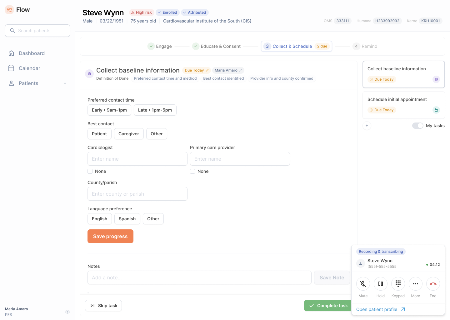 Collect task: structured fields for contact preferences and providers