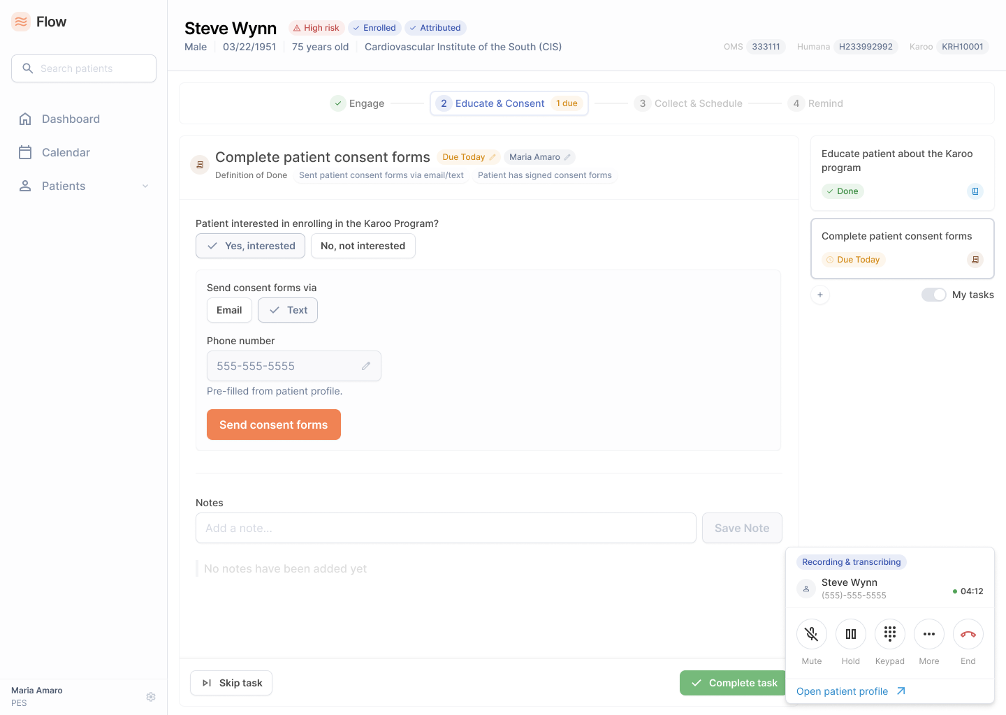 Task action view: Consent