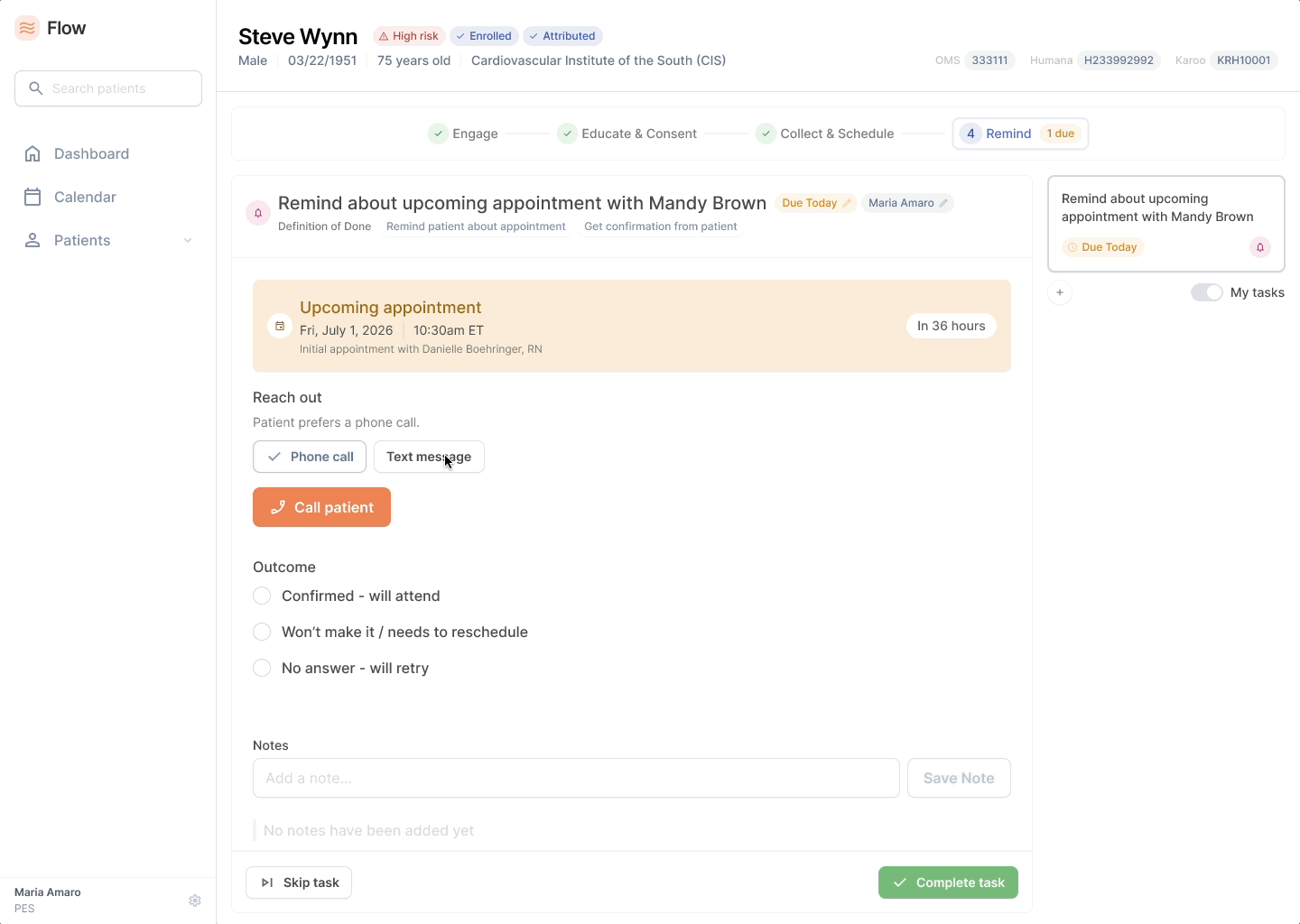 Task Action View - Remind